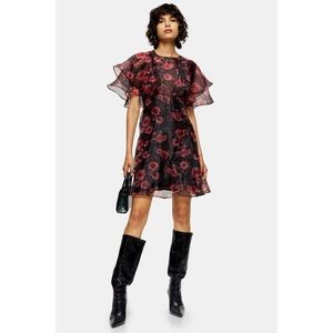 TOPSHOP Floral Mini Dress black red